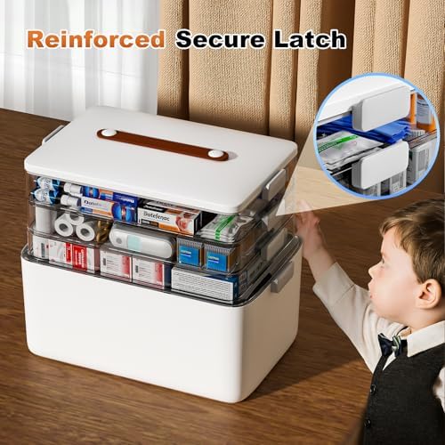 funest 4- Tier Medicine Storage Box Organizer Portable First Aid kit Box Sewing, Art, Craft with Handle, Multipurpose Medical Supply Organizer with Removable Tray - Image 6
