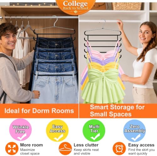 HEYHOUSE 3 Pack Heavy Duty 5-Tier Metal Pants Hangers Space Saving - Image 6