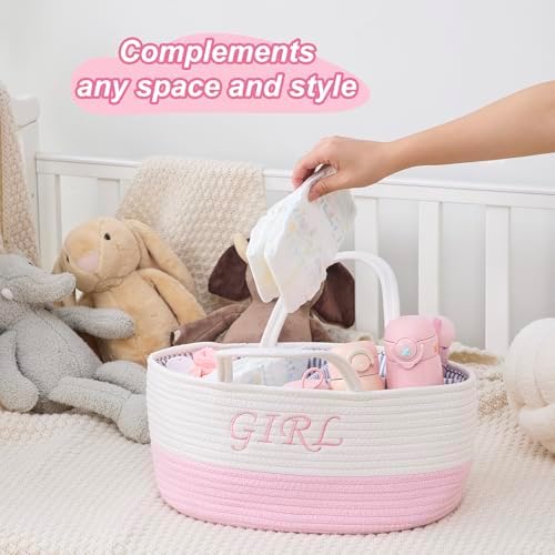DUHEL Diaper Caddy Organizer with Handle (White&Pink) - Image 6