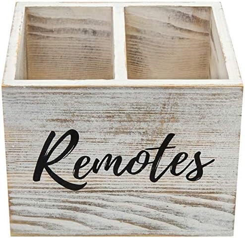 MyGift Remote Control Holder,TV Remote Holder,Wood Remote Caddy for Table,2 Large Compartment,Shabby Whitewashed Solid Wood with Black Cursive Remotes Label - Image 7