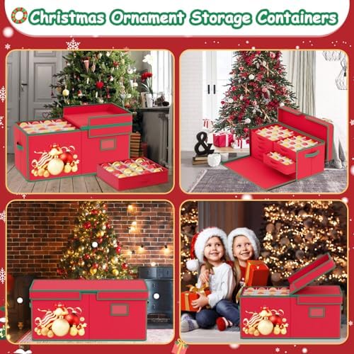FUHSY Christmas Ornament Storage Box 96-3" Slots Adjustable Dividers Ornament Storage Container Ornament Organizer with Trays Stackable Christmas Storage Bins with Lids Holiday Ornament Boxes - Image 6