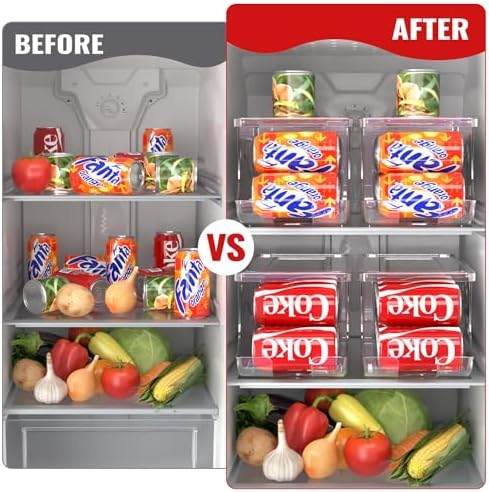SCAVATA 2 Pack Stackable Refrigerator Organizer, Soda Can Dispenser Pop Cans Container Beverage Holder with Lid for Fridge, Freezer, Kitchen, Clear Plastic Storage Bins-Holds 10 Cans Each - Image 6