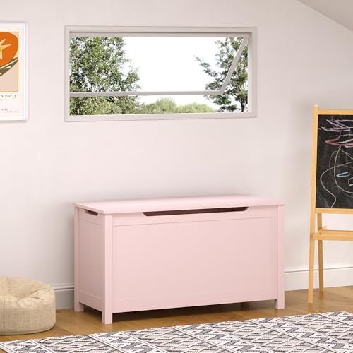 Kids Toy Box Chest, Large Wooden Storage Trunk Bench with Safety Hinged Lid for Ages 3+ Pink - Image 7