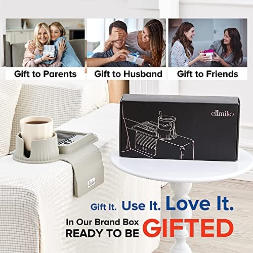 Couch Cup Holder Tray, Elimiko Silicone Sofa Drink Holder with Large Cup Holder and Tray, for Oversized Mugs/Long Remote/Snacks/Cellphone (Griege) - Image 7