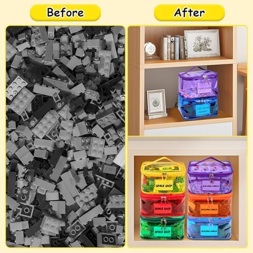 Tesuko 6 Pack Clear Toy Storage Bag with Name Tag& Manual Pocket, Waterproof Transparent PVC Toy Organizer Case for Lego Bricks, Board Games, Building Blocks, Puzzles (Large Capacity, Full Colourful) - Image 6