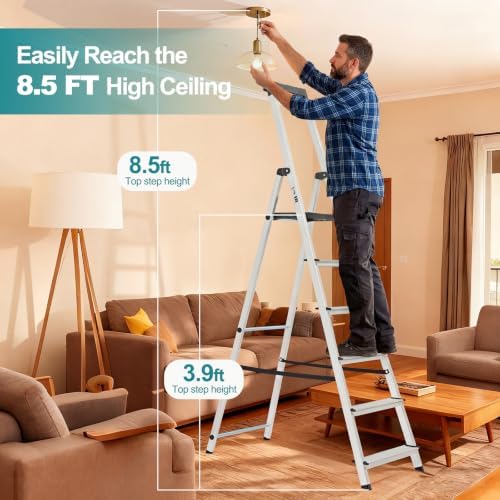 OLIXIS 6 Step Ladder, 330lbs Folding Aluminum Step Stool with Pedal - Image 6