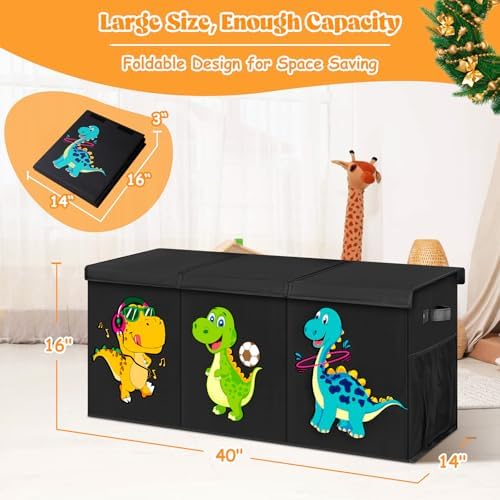 Large Toy Box Storage with Lid, Collapsible Sturdy Toy Chest Bin Black - Image 7