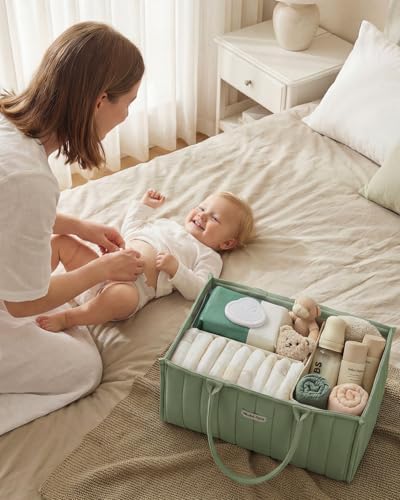 Blissful Diary Baby Diaper Caddy Organizer, Nursery Storage, Sage Green - Image 6
