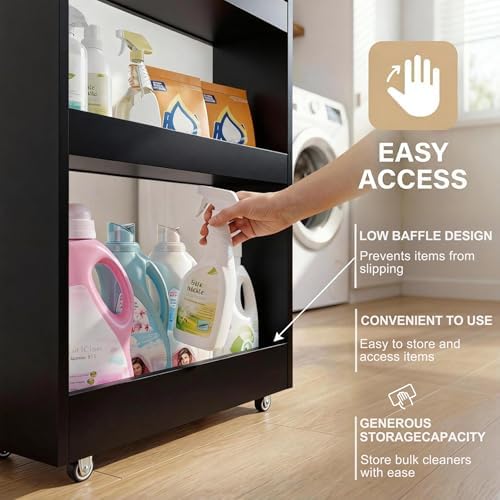 TEAMIX Wood 4-Tier Slim Rolling Storage Cart, 7.9"W, 24.8"D, 36.7"H, Black - Image 6