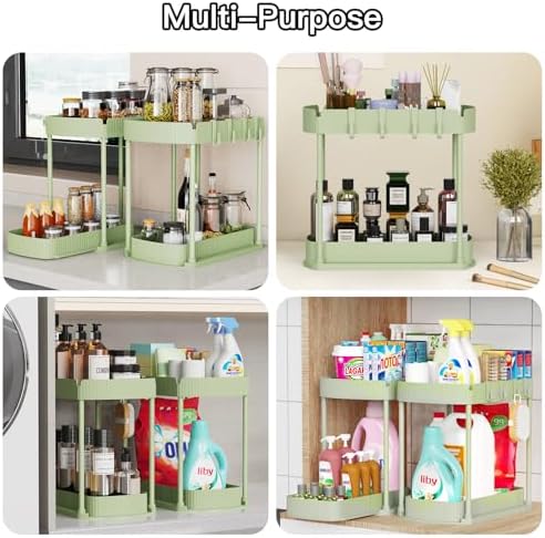 2 Packs Under Sink Pull-Out Storage Organizers, 12.8 Inches, Green - Image 6