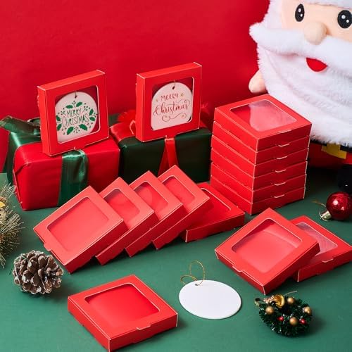 Dunzoom 25 Pcs Christmas Sublimation Blanks Ornament Gift Box, Red - Image 6