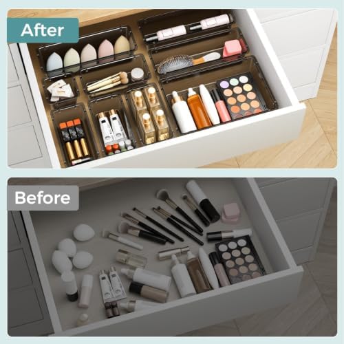 44 PCS Clear Plastic Drawer Organizer Set, 4 Sizes Storage Bins, Black - Image 6