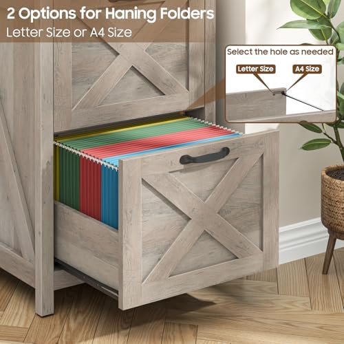 Halitaa Small Farmhouse File Cabinet with 2 Drawers for Home Office, Grey - Image 6