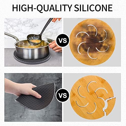 Silicone Trivets for Hot Pots and Pans, 0.31" Thick Trivet Mat for Hot Dishes Set of 4, Heat Resistant Durable Flexible Silicone Mat Pot Mat for Countertop, Easy to Wash and Dry, Dark Gray - Image 6