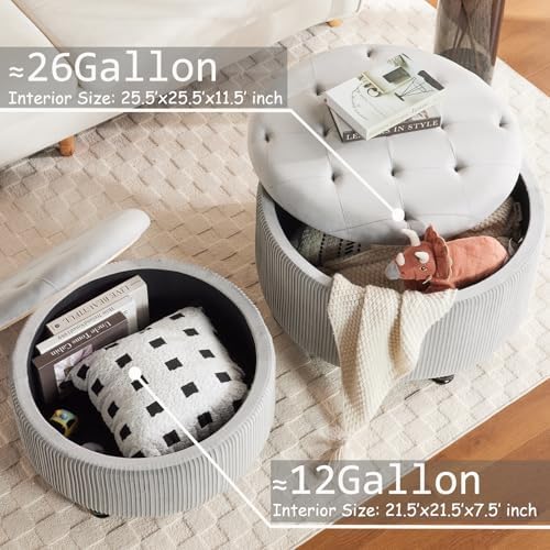 29'' & 24.5'' Round Storage Ottoman Coffee Table Set of 2, Light Gray - Image 6