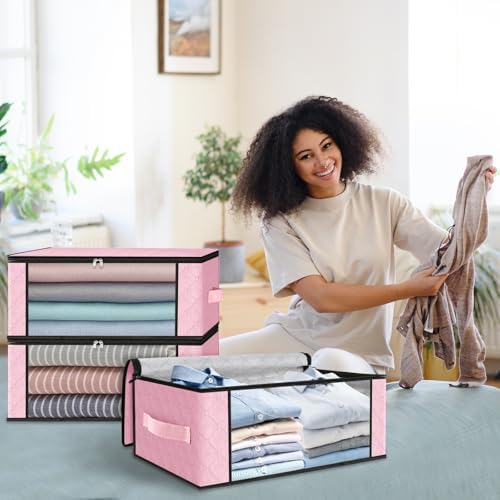HomeHacks 6-Pack Clothes Organizer Storage Bags, 35L Storage Bins, Pink - Image 7