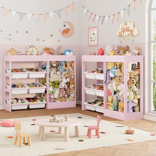 VontinT 50.6" W Toy Organizers and Storage with Stuffed Animal Zoo, Wooden - Image 6