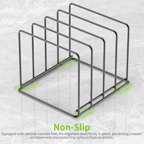 Kitchen Organizer Rack - 4-Slot Heavy-Duty Holder for Cutting Boards,Cookware – Rust-Resistant, Space-Saving Design with Non-Slip Feet for Countertop and Cabinet Storage (2 Pack) - Image 6