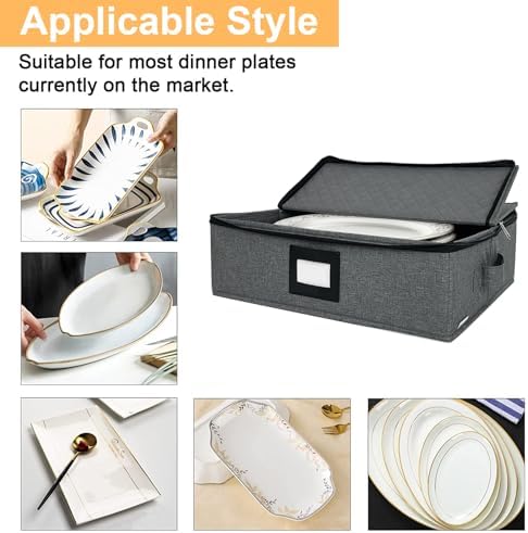 homyfort Platter Storage Case - Stackable China Storage Containers Hard Shell with Durable Zipper & Label & Sturdy Handles, 5.3” Height, Structured Top, 4 Felt Dividers Included (Dark Gray) - Image 6