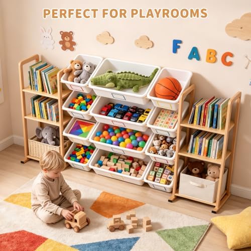 Toy Storage Organizer with 6 Shelves and 12 Removable Storage Bins, Bookshelf/Bookcase, Kids Bin Shelf, Toys Box for Playroom Organization for Bedroom & Room - Image 7