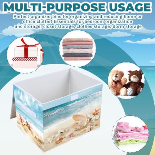 Briwooody Beach Storage Bin with Lid Handle Coastal Foldable Storage Box - Image 6