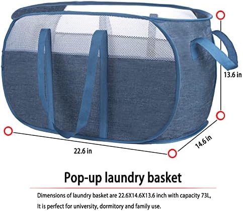 Pop Up Laundry Hamper,with Durable Handles collapsible laundry basket,Easy to Open and Fold for college Dorm,kids room,travel (Blue)… - Image 6