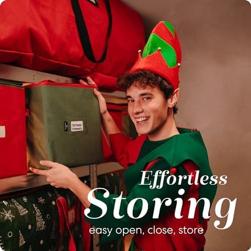 Handy Laundry, Christmas Ornament Storage, Stores up to 64 Holiday Ornament, Adjustable Dividers, Zippered Top, Two Handles Attractive Storage Box Keeps Decorations Clean & Dry for Next Season, Green - Image 6