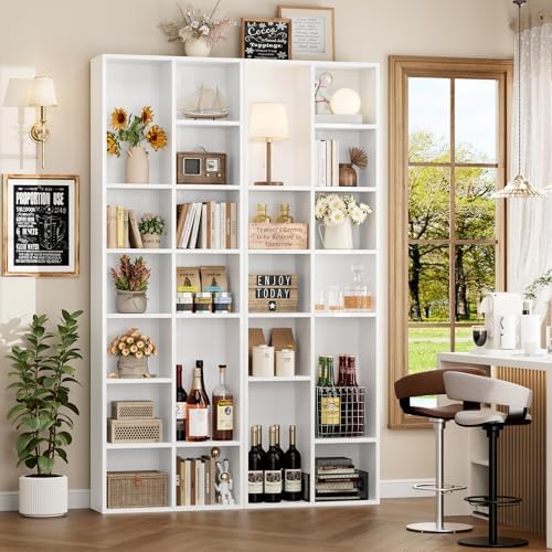 FOTOSOK Bookshelf Bookcase 7-Tier White Bookshelf Tall CD Media Tower Rack - Image 6