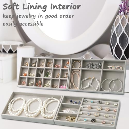 8 Set Jewelry Organizer for Drawer Velvet Jewelry Trays, Jewelry Trays for Drawers Easy To Store Your Jewelry Storage Display Tray for Earring Necklace Rings Bracelet (Grey) - Image 6
