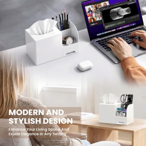 Plastic Square Tissue Box Cover, Multi-Functional Tissue Holder, White - Image 7