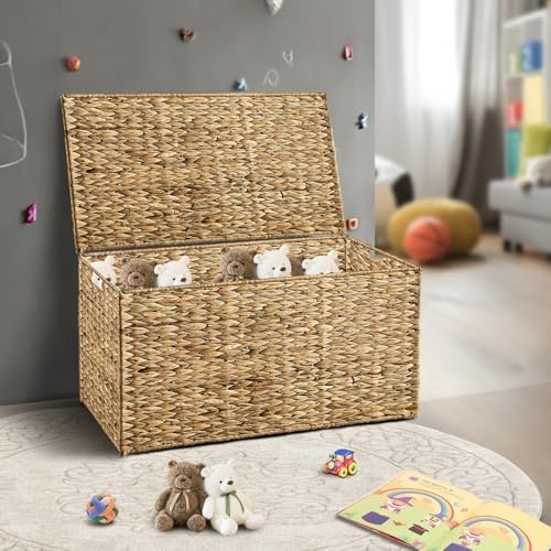 Water Hyacinth Storage Basket with Lid, 52.8 Gallon(200L),Natural - Image 7