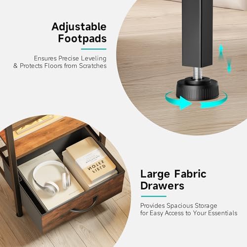 Lazzanto Nightstand with Rear Charging Station, LED Light, 2 Drawers, Brown - Image 6