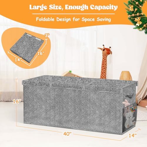 Large Toy Box Storage with Lid, Collapsible Sturdy Toy Chest Bin Gray - Image 7