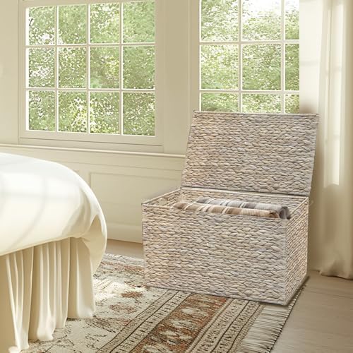 Water Hyacinth Storage Basket with Lid, 17.2 Gallon(65L), White - Image 7