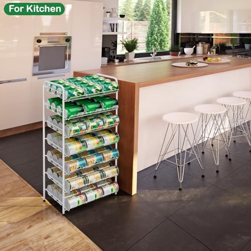 Vrisa Can Organizer for Pantry 7 Tier Canned Food Organizer Can Storage Rack Holds Up to 84 Cans Rolling Soda Soup Vegetable Can Goods Dispenser Shelf for Kitchen Pantry Cabinet, White - Image 6