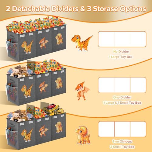 Extra Large Toy Box Chest, Collapsible Sturdy Toy Storage Organizer Boxes Bins Baskets Dinosaur Kids Toy Chest Bin with Lids for Boys Girls Living Room Playroom Bedroom Nursery 41"x14"x16" Gray - Image 7