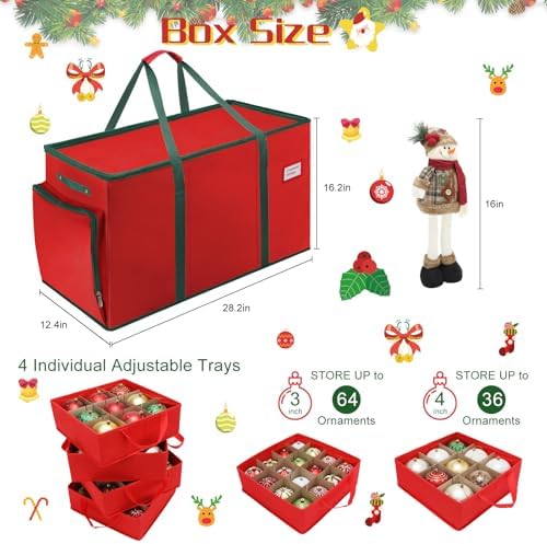 2-in-1 Christmas Ornament Storage Box Keeps 64-3"/36-4" Holiday Ornaments - Image 7