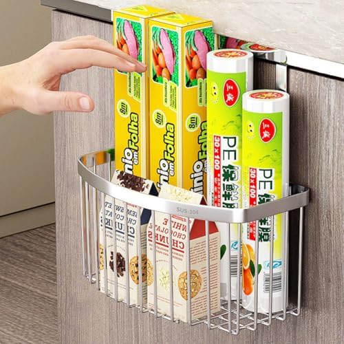 304 Stainless Steel Grid Storage Basket, Over the Cabinet Door Organizer, Wire Hanging Basket with Hook Over the Railing, Under Sink Kitchen Cabinet, Pantry, Bathroom - Image 7