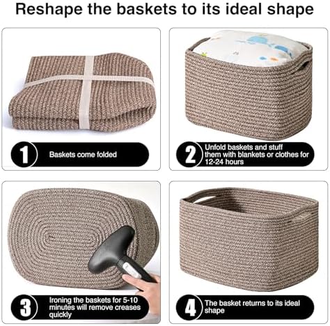ICERZCZ Storage Baskets for Organizing Shelves, Woven Cotton Rope Bins for Baby Nursery Organization, Book Toy Towel Organizer, 15"x11"x9.5", 3 Packs, Dark Brown - Image 7
