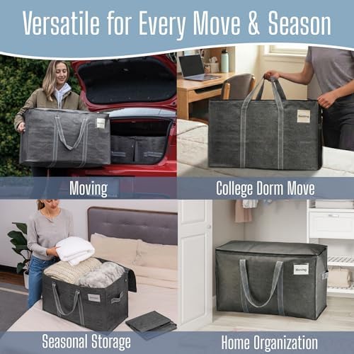 VENO 4 Pack Heavy Duty Moving Bags, Extra Large Storage Bags with Reinforced Handles & Strong Zippers, Foldable & Reusable Moving Box Alternative for Clothes & Dorm Storage - Image 6