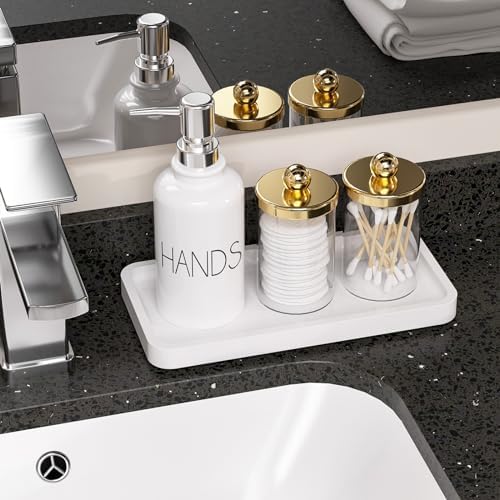 Weenson Small Bathroom Vanity Tray for Countertop Makeup Perfume Jewelry Decor Candle Keys, Bamboo Kitchen Tray for Soap Dispenser Spice, Small White Toilet Tray for Sink7.9 L x 4" W x 0.79" H - Image 6