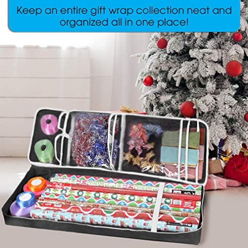 Christmas Gift Wrap Organizer | Wrapping Paper Storage Container Box (37” x 14” x 4”) Constructed of Durable 600D Oxford Material (Black) - Image 6