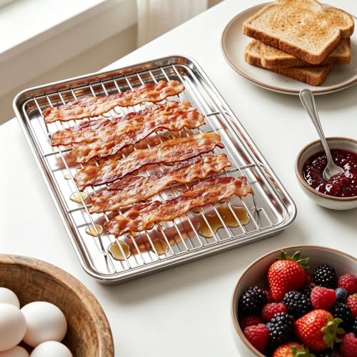 Homikit 10x12 Inch Stainless Steel Quarter Sheet Pan with Wire Cooling Rack - Image 6