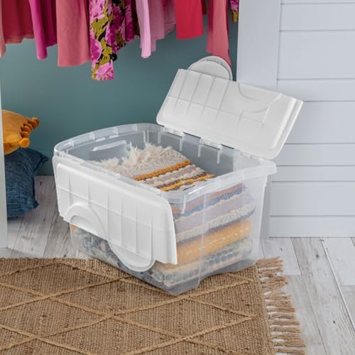 Sterilite Hinged Lid Storage Box, Clear Plastic, White, 48 Qt, 18-Pack - Image 6