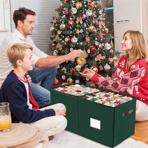 BlessedSeason Christmas Ornament Storage Box,Stackable 6 Drawer Organizers,Max 112 3" Christmas Dauble, Adjustable Christmas Ball Storage Container Bins, Green - Image 6