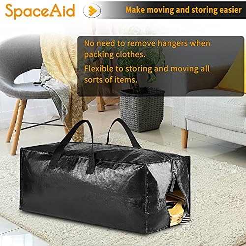 SpaceAid Heavy Duty Moving Bags, Extra Large Storage Totes W/Backpack Straps Strong Handles & Zippers, Alternative to Moving Boxes, Packing & Moving Supplies, Black (4 Pack) - Image 6