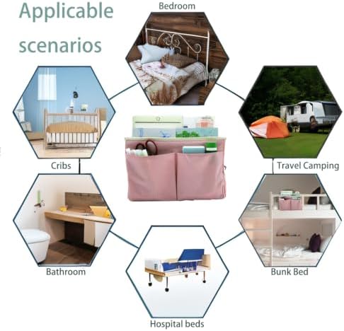 Bedside Caddy, Hanging Storage Bag with Hooks for Bunk & Dorm Bed Rails - Image 5