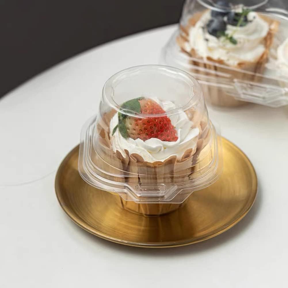 150 Pcs Cupcake Boxes Plastic Individual Cupcake Containers Single Cupcake Carrier with Connected Airtight Dome Lid for Party