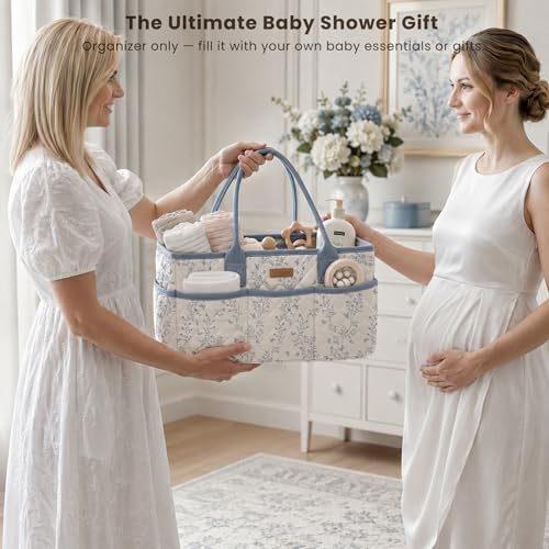 Konssy Baby Diaper Caddy Organizer, Floral Design with PU Leather Handles - Image 6