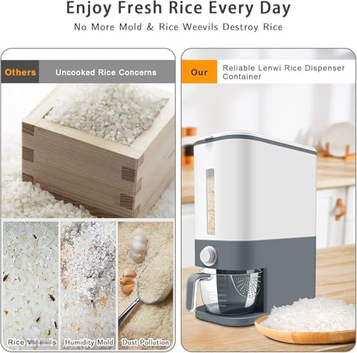 Lenwi 22-25 Lbs Rice Dispenser, Large Cereal Dry Food Storage Containers with Measuring Cup,BPA-Free Household for Kitchen Pantry Organization-Grey - Image 6